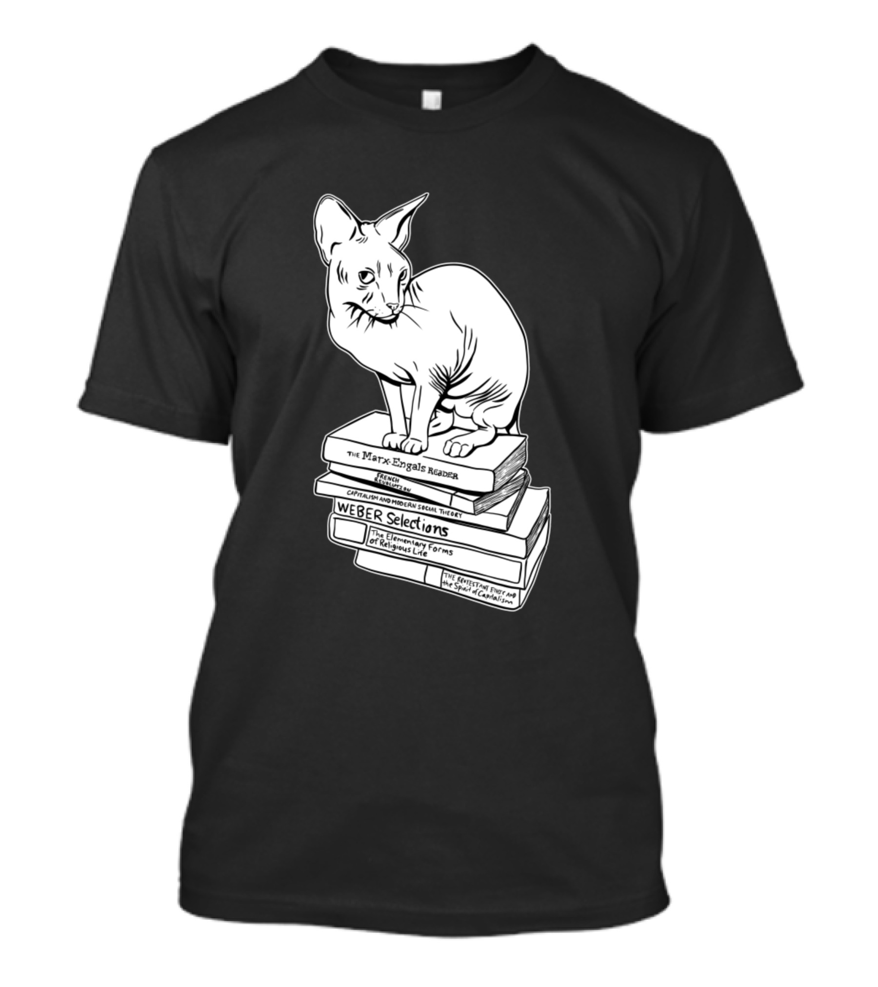 Marxist Cat On Marx Engels Reader And Weber Selections Book Stack T-Shirt