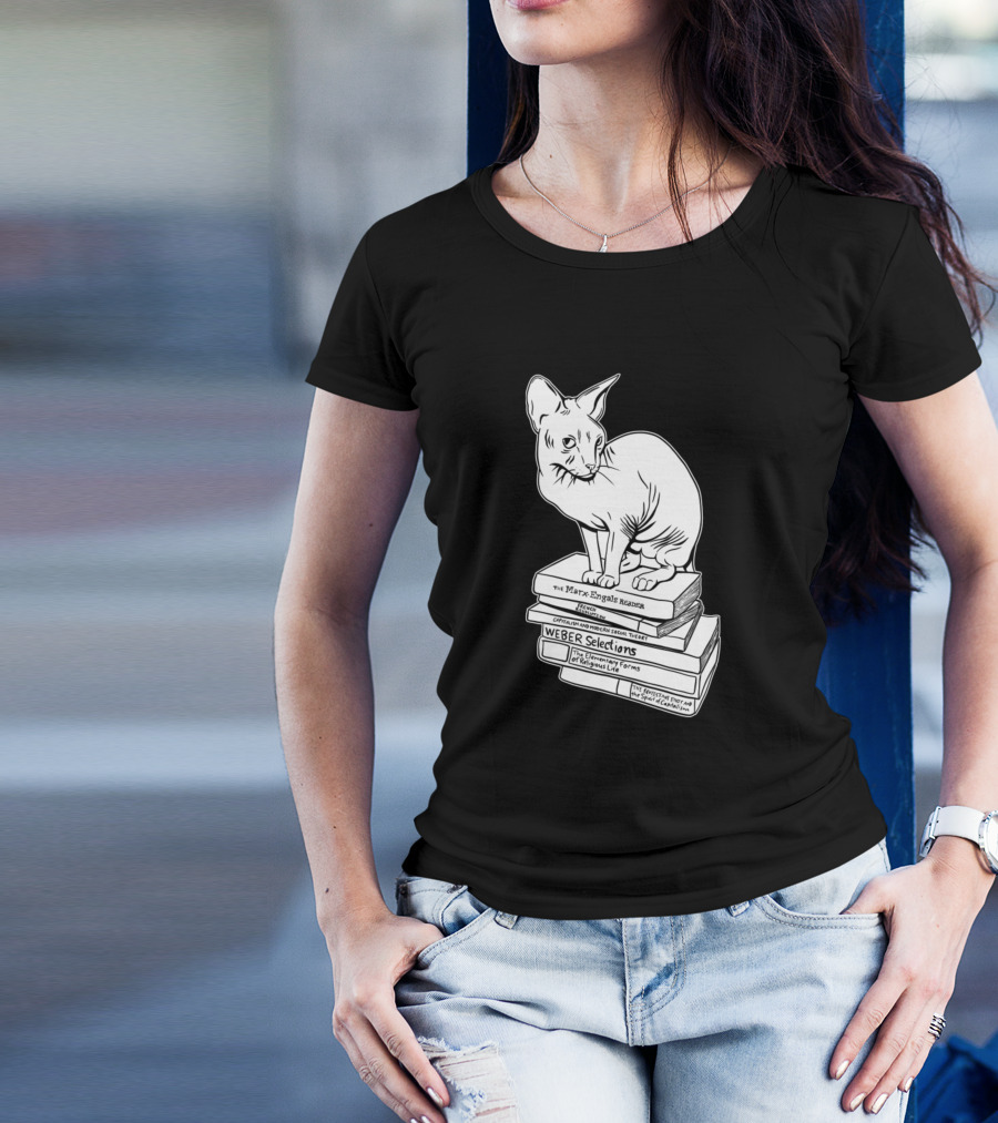 Marxist Cat On Marx Engels Reader And Weber Selections Book Stack T-Shirt