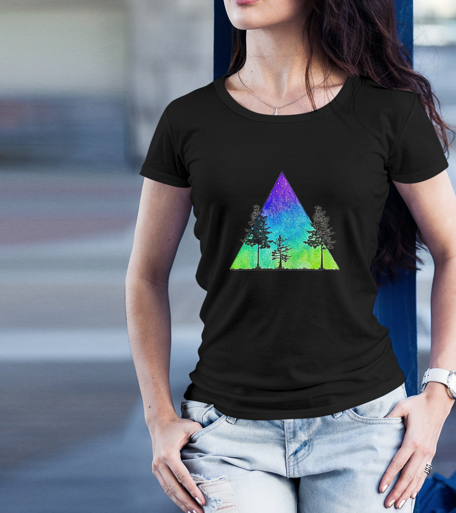 Galaxy Gradient Triangle With Tree T-Shirt