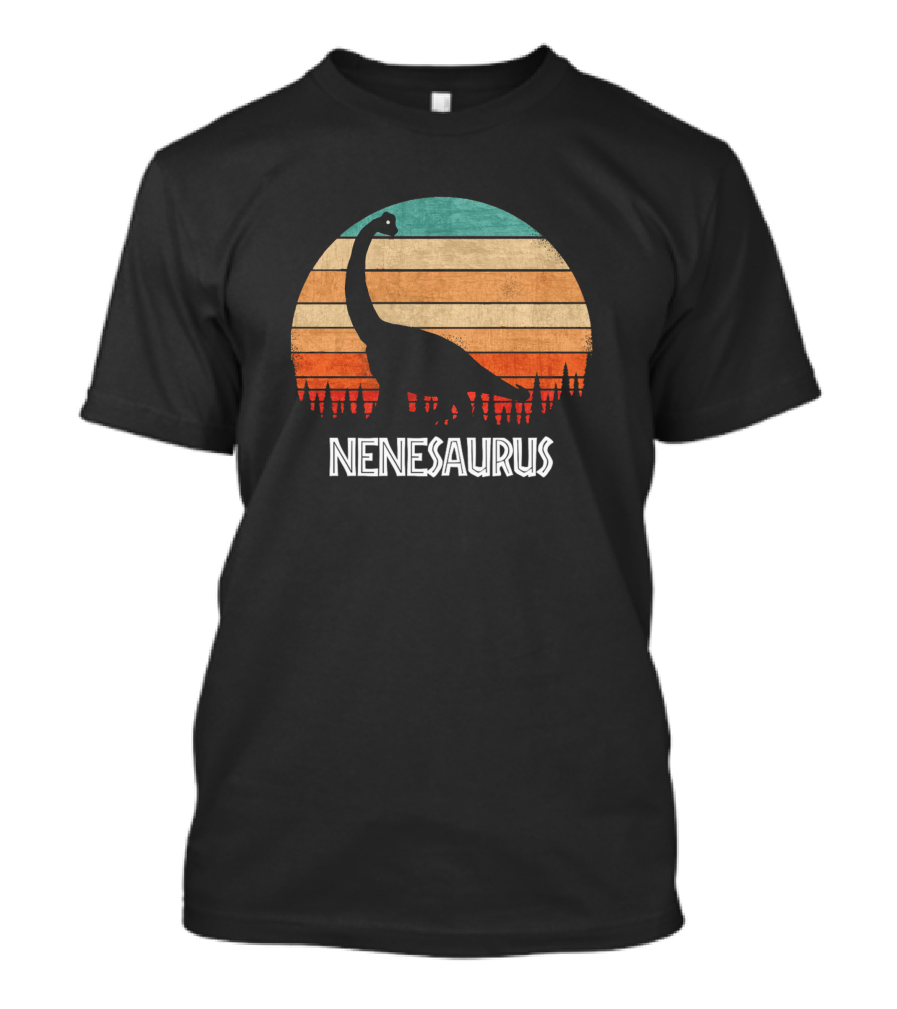 Nenesaurus Dinosaur Silhouette Vintage Sunset Stripes T-Shirt