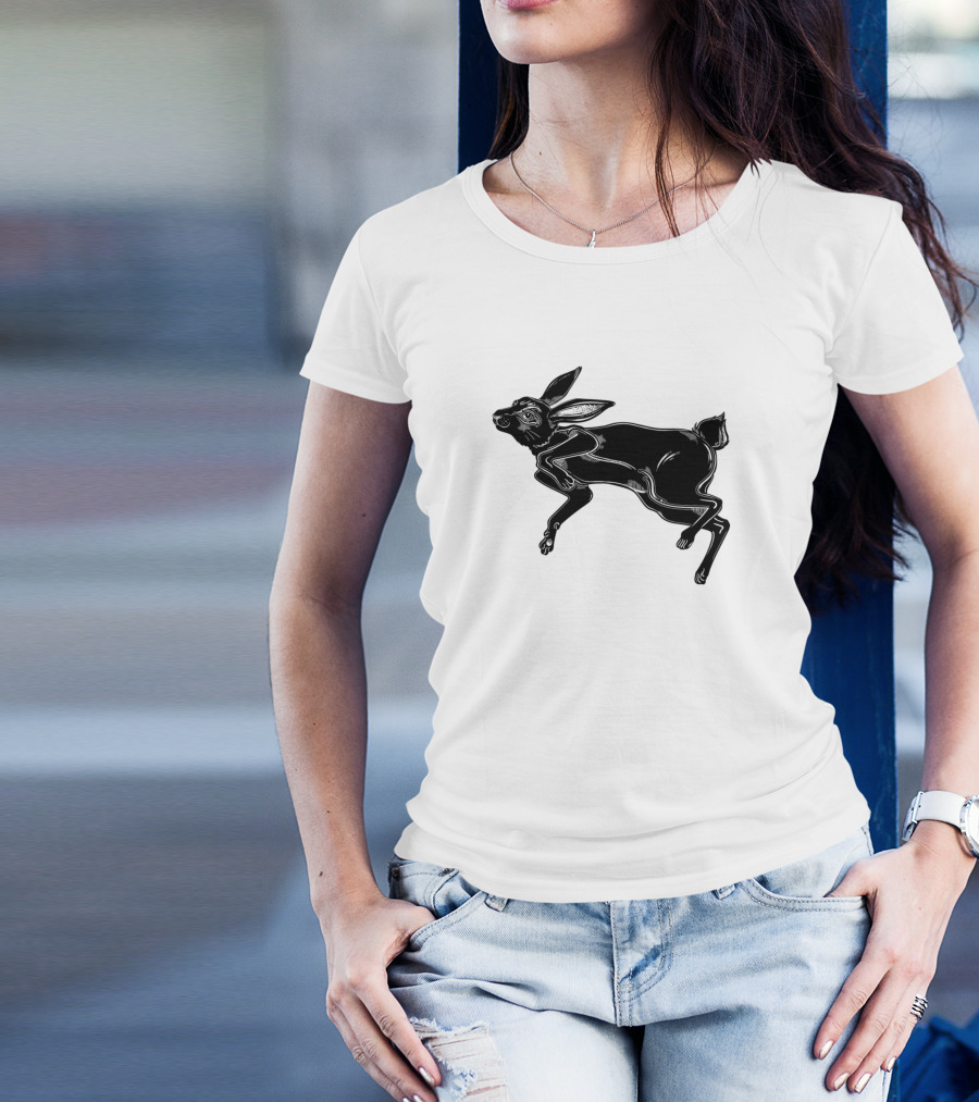 Agile Black Hare Or Rabbit Running Or Jumping T-Shirt