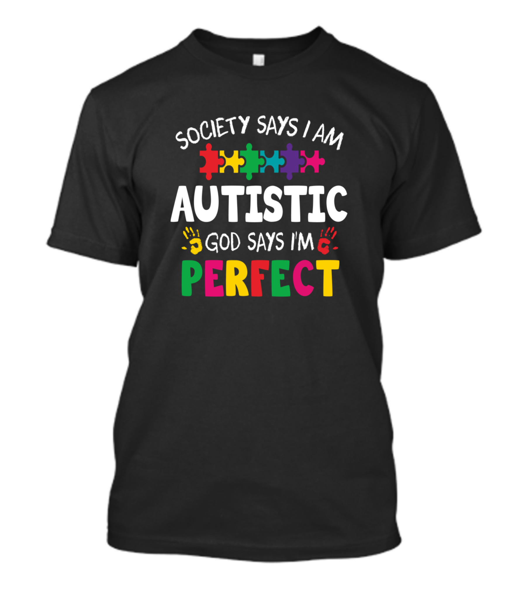 Society Says I Am Autistic God Says I'm Perfect Autism Awareness Day Puzzle T-Shirt