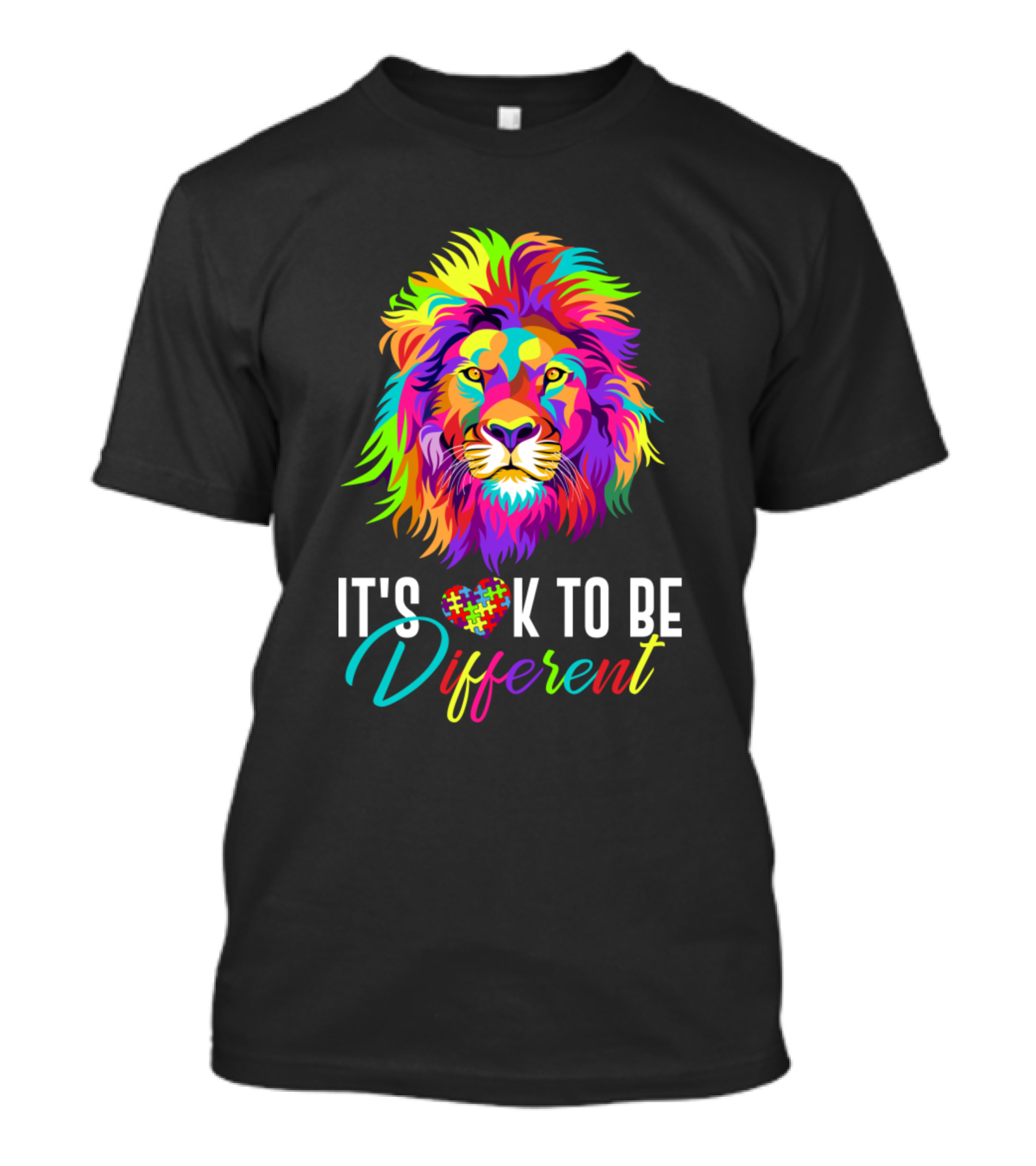 Autism Awareness It's OK To Be Different Colorful Lion T-Shirt