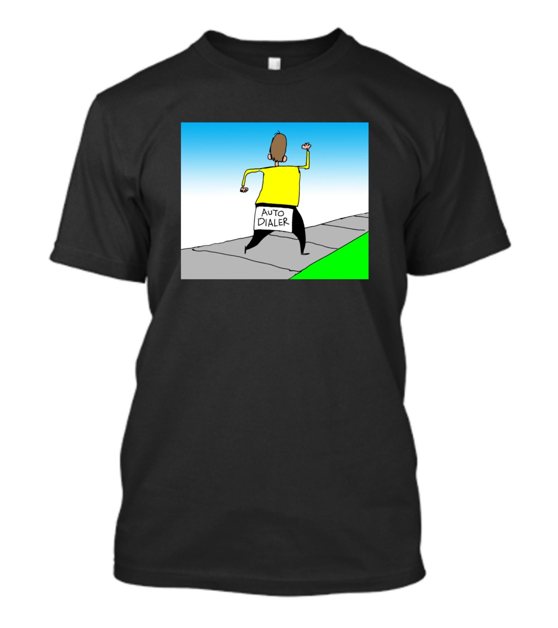 Auto Dialer Cartoon Character Walking On Sidewalk T-Shirt