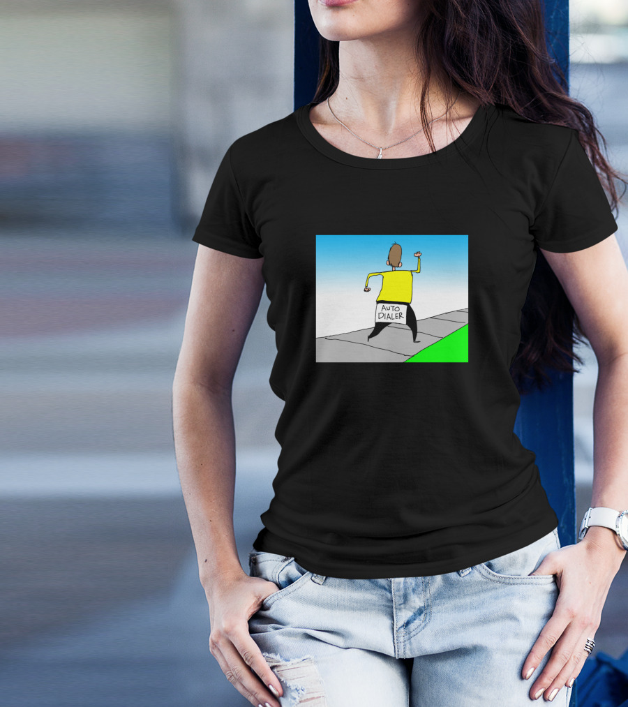 Auto Dialer Cartoon Character Walking On Sidewalk T-Shirt