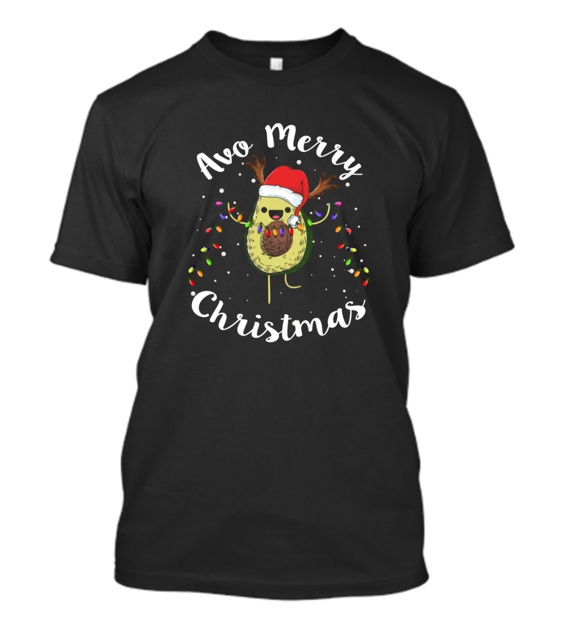 Avo Merry Christmas Avocado Santa Hat Reindeer Lights T-Shirt