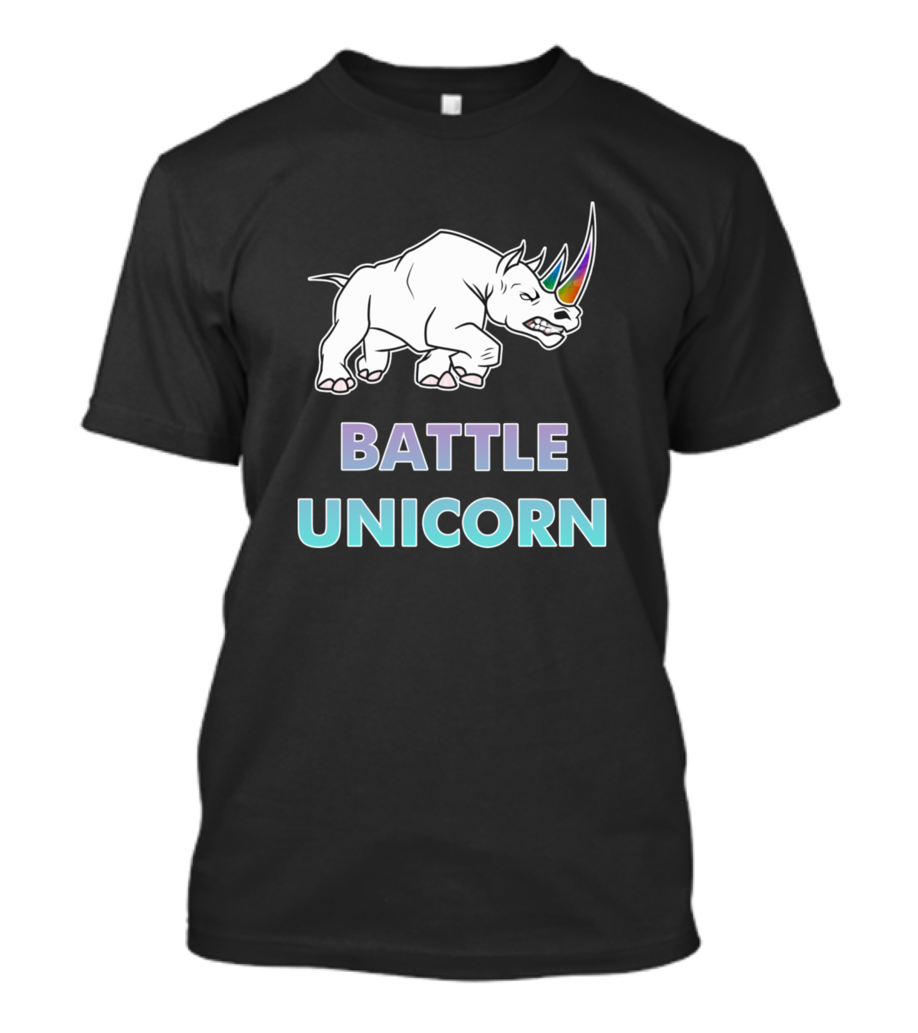 Battle Unicorn Fierce Rhino With Rainbow Horn T-Shirt