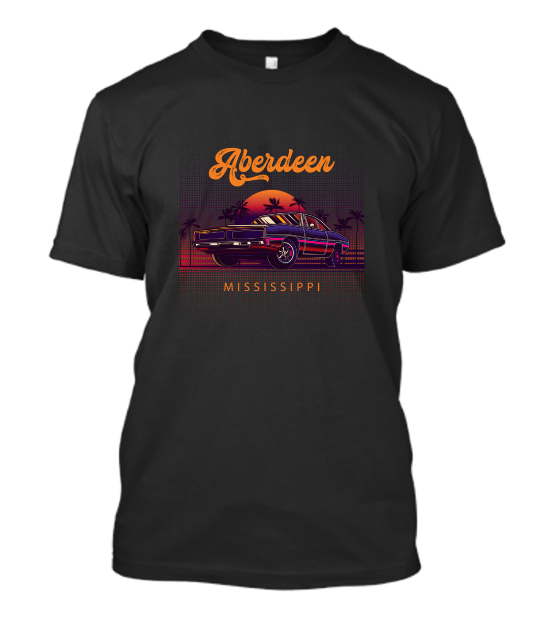 Aberdeen Mississippi Vintage Muscle Car Sunset Scene T-Shirt