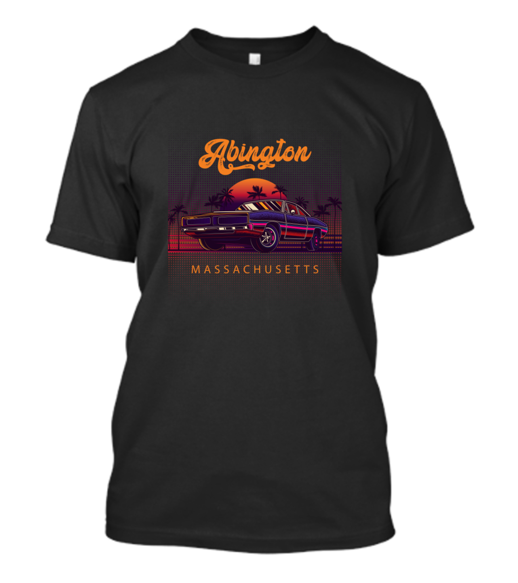 Abington Massachusetts Vintage Muscle Car Retro Sunset Scene T-Shirt