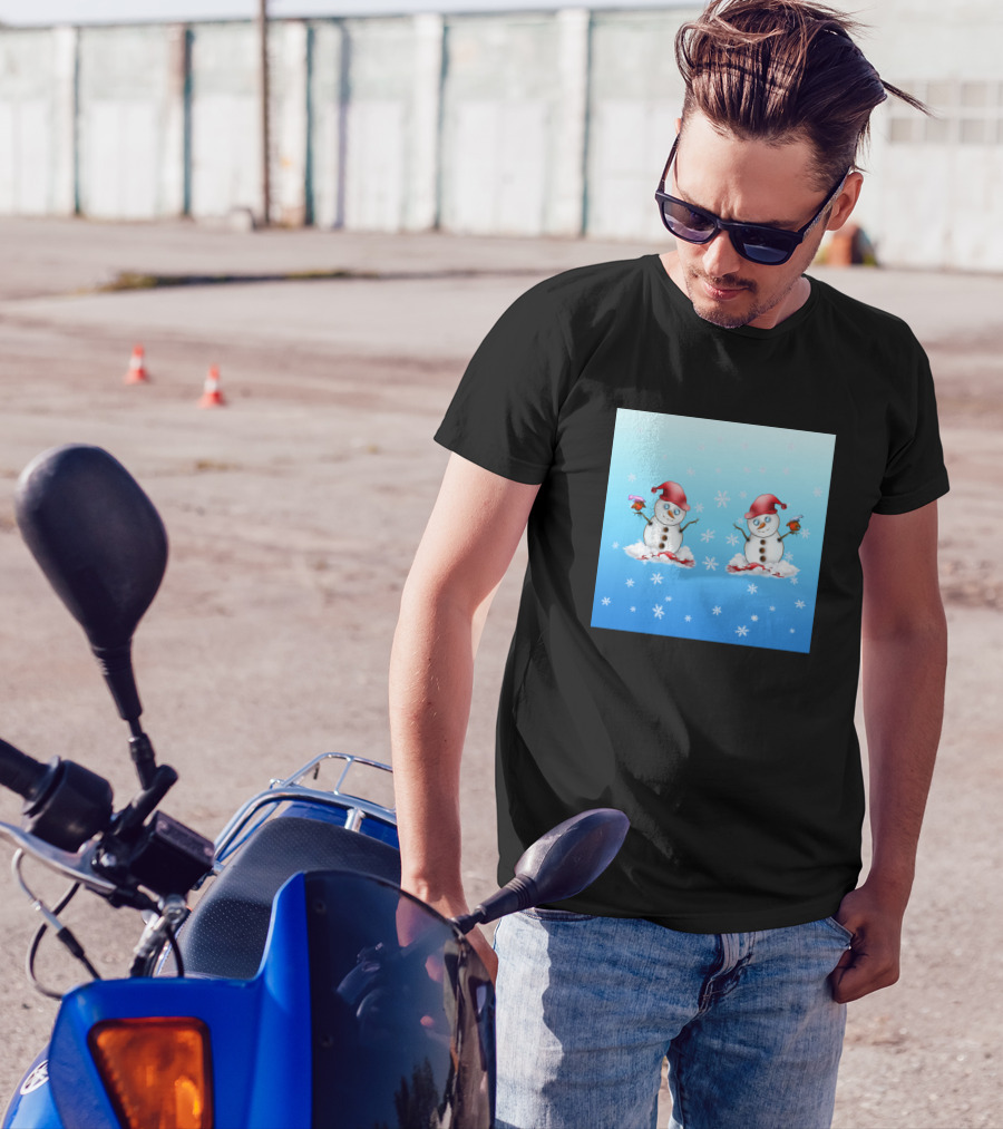 Adorable Snowmen With Red Hats And Cute Birds In Snowflakes T-Shirt