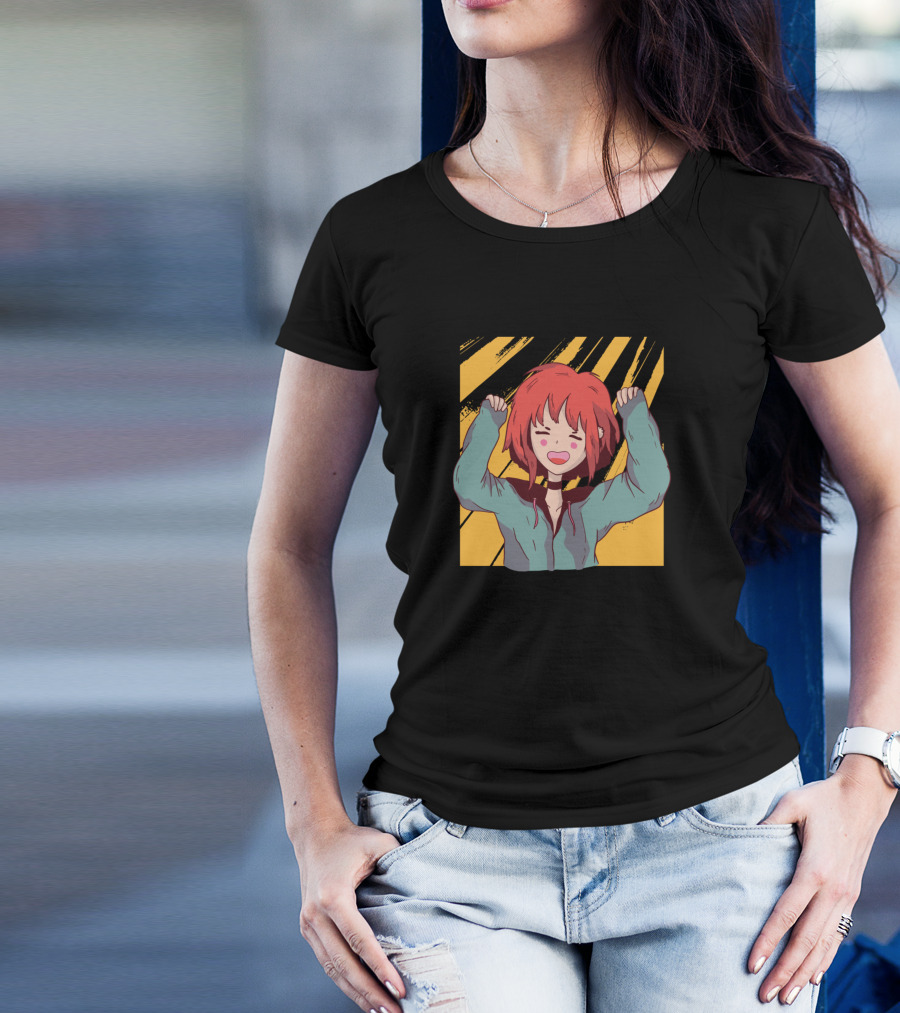 Anime Girl Relax Happy Red Hair Stretching Pose T-Shirt