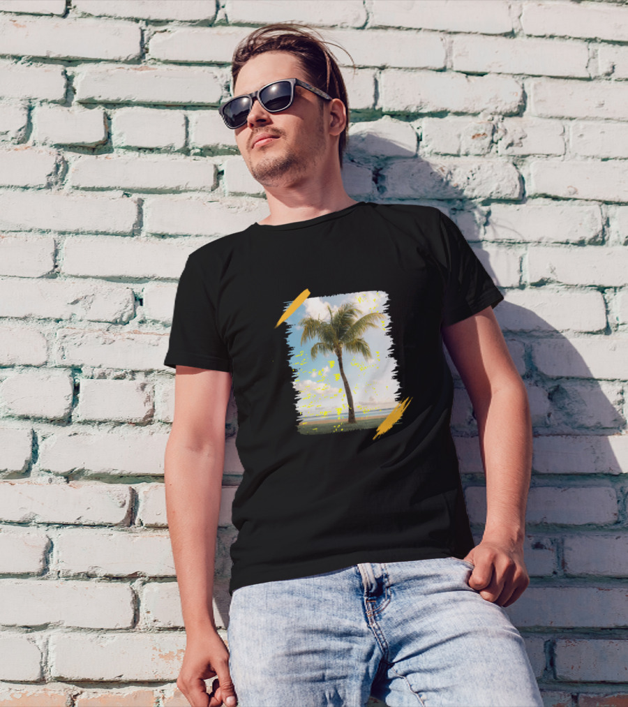 Beach Life Palms Light Blue Sky Tropical Scene T-Shirt