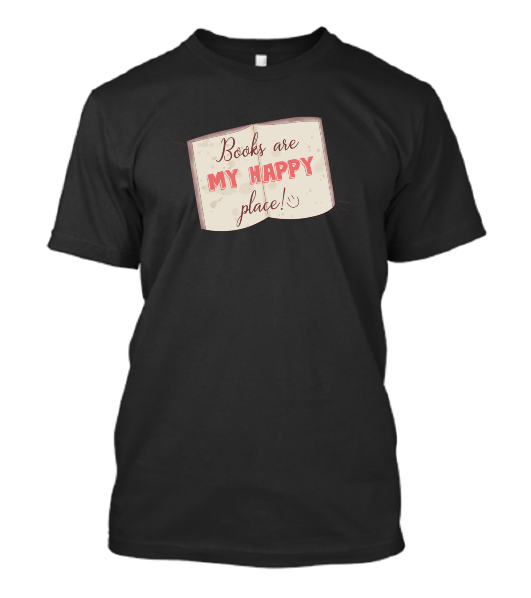 Books Are My Happy Place Smiley Face Open Book T-Shirt