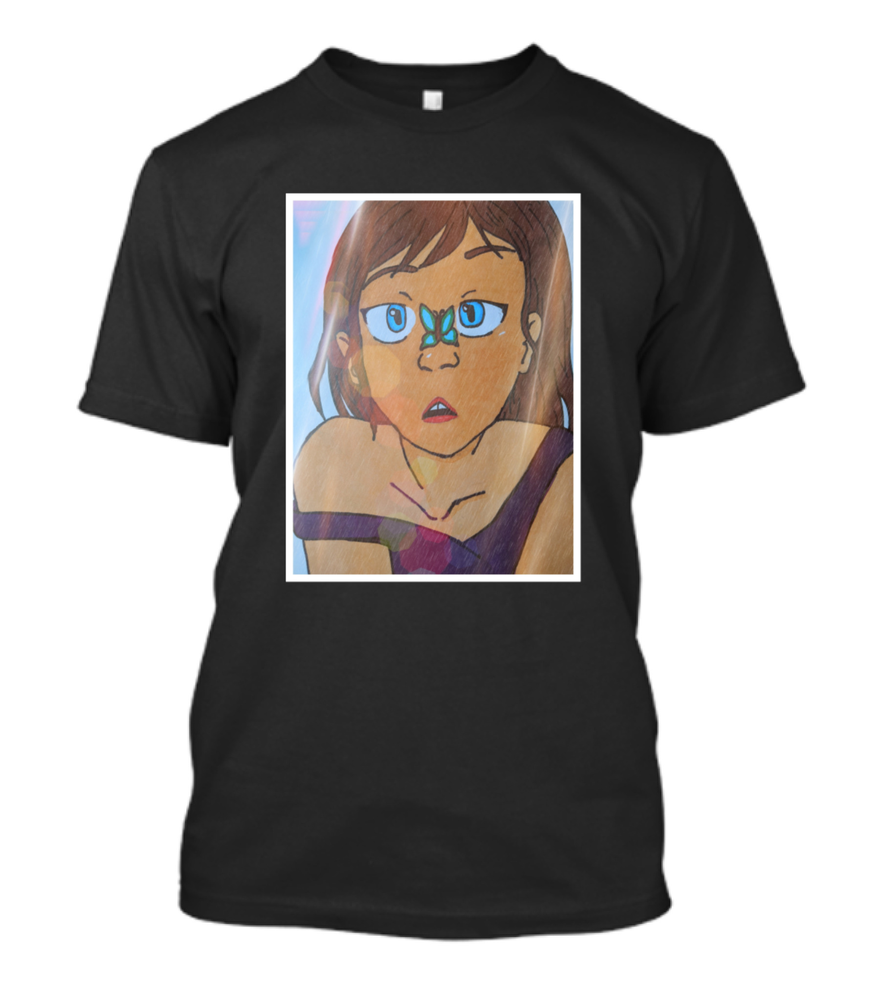 Butterfli Girl With Blue Butterfly On Nose T-Shirt