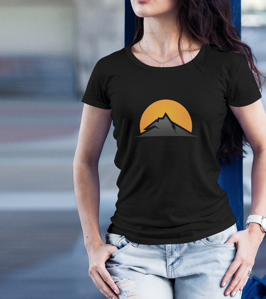 Cava Mountain Sunset Silhouette With Orange Sun T-Shirt