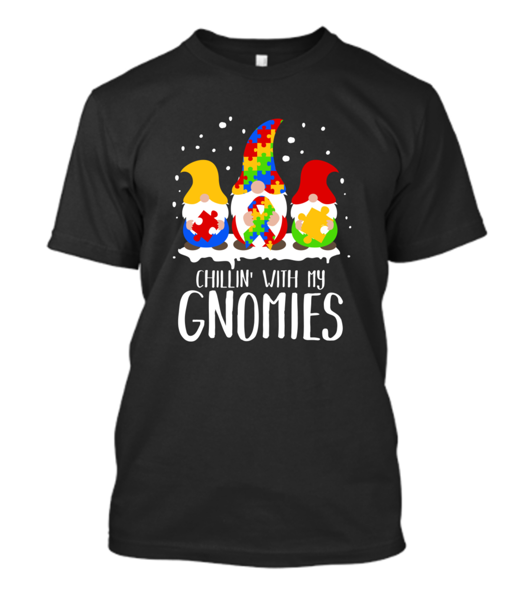Chillin With My Gnomies Autism Awareness Puzzle Gnome Trio T-Shirt