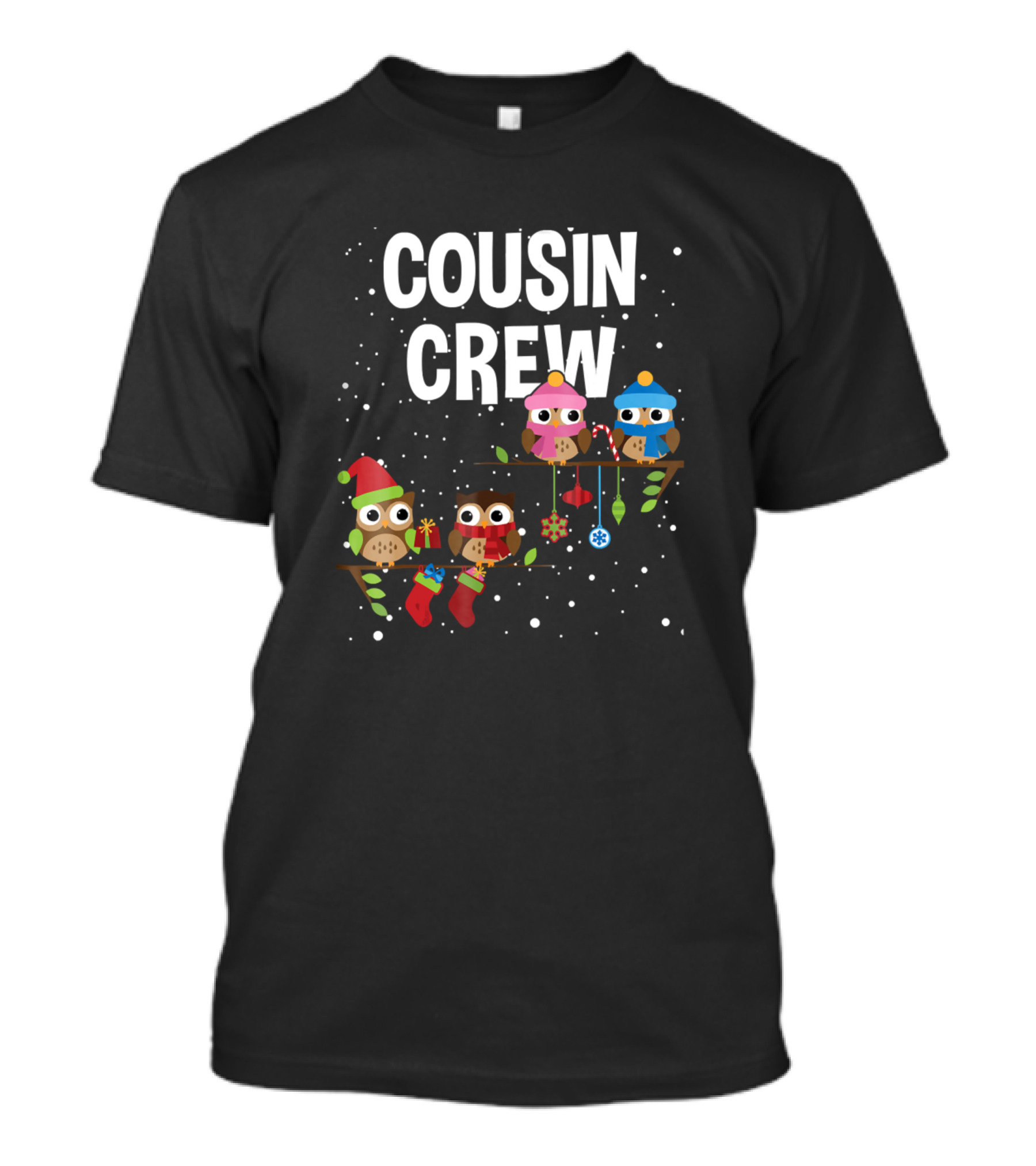 Cousin Crew Christmas Owls Snowflakes Stockings Garland T-Shirt