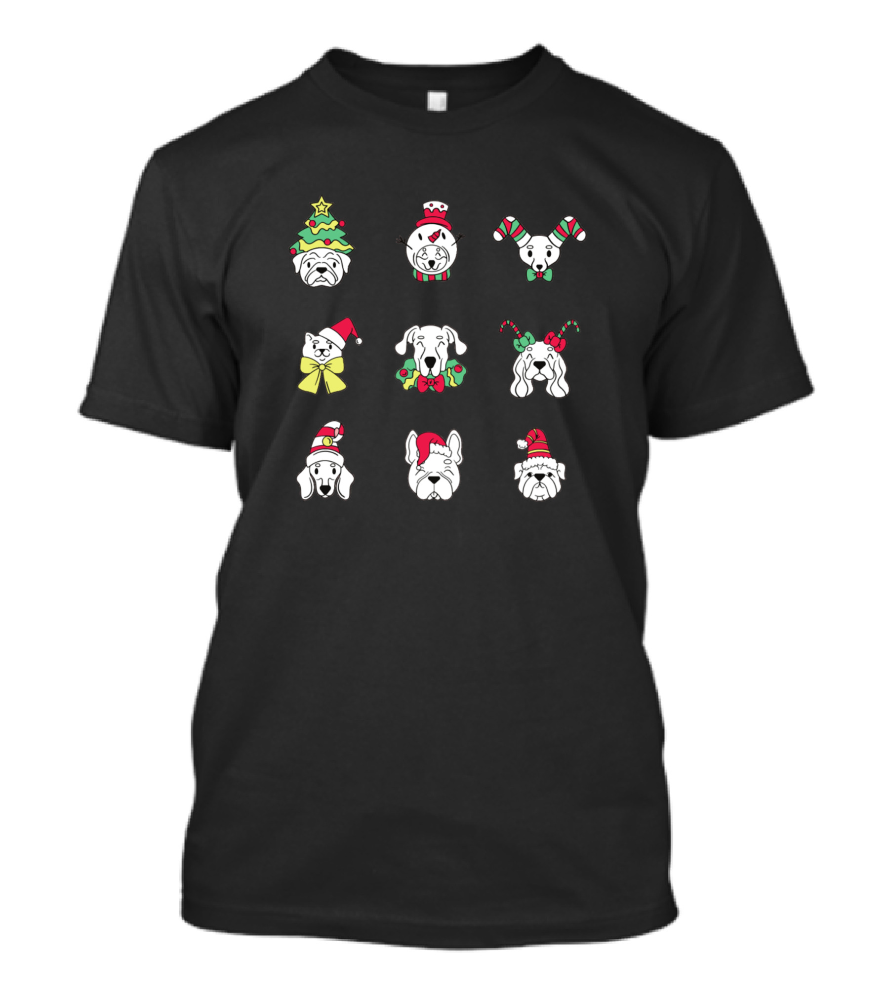Christmas Cute Dog Faces With Festive Hats And Accessories Pack T-Shirt
