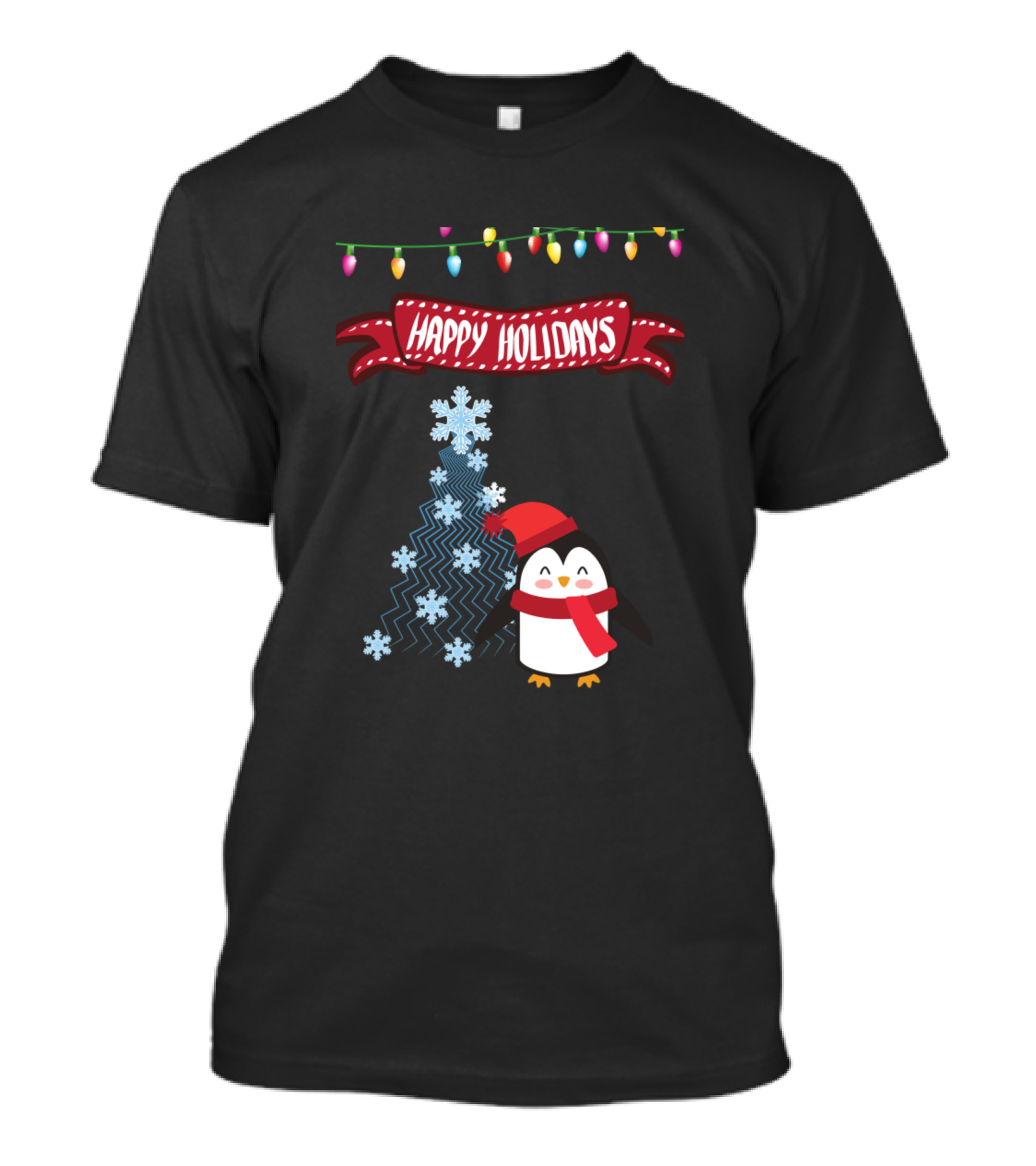 Happy Holidays Cute Penguin Christmas Lights T-Shirt