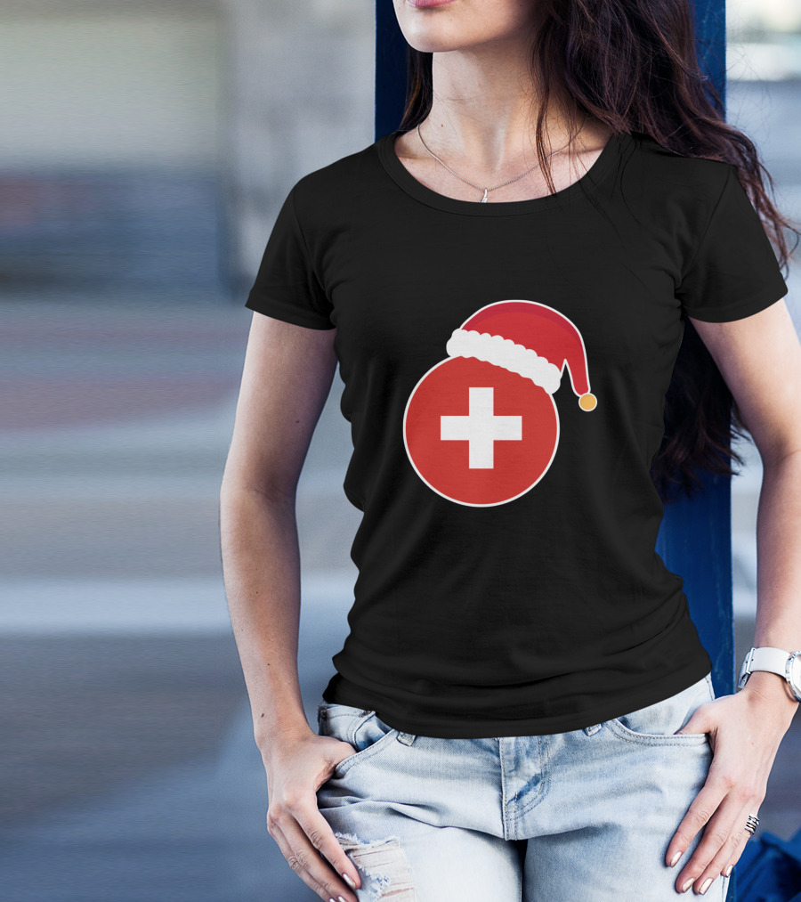Christmas Switzerland Flag Santa Claus Hat T-Shirt