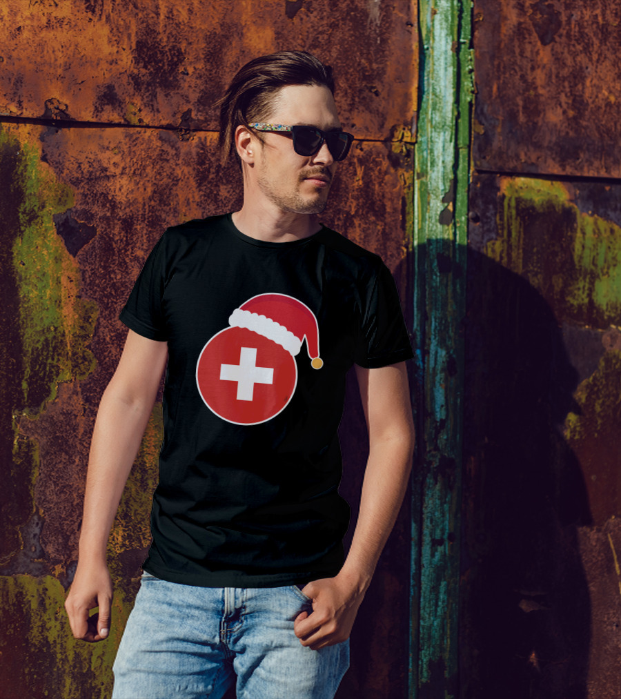 Christmas Switzerland Flag Santa Claus Hat T-Shirt
