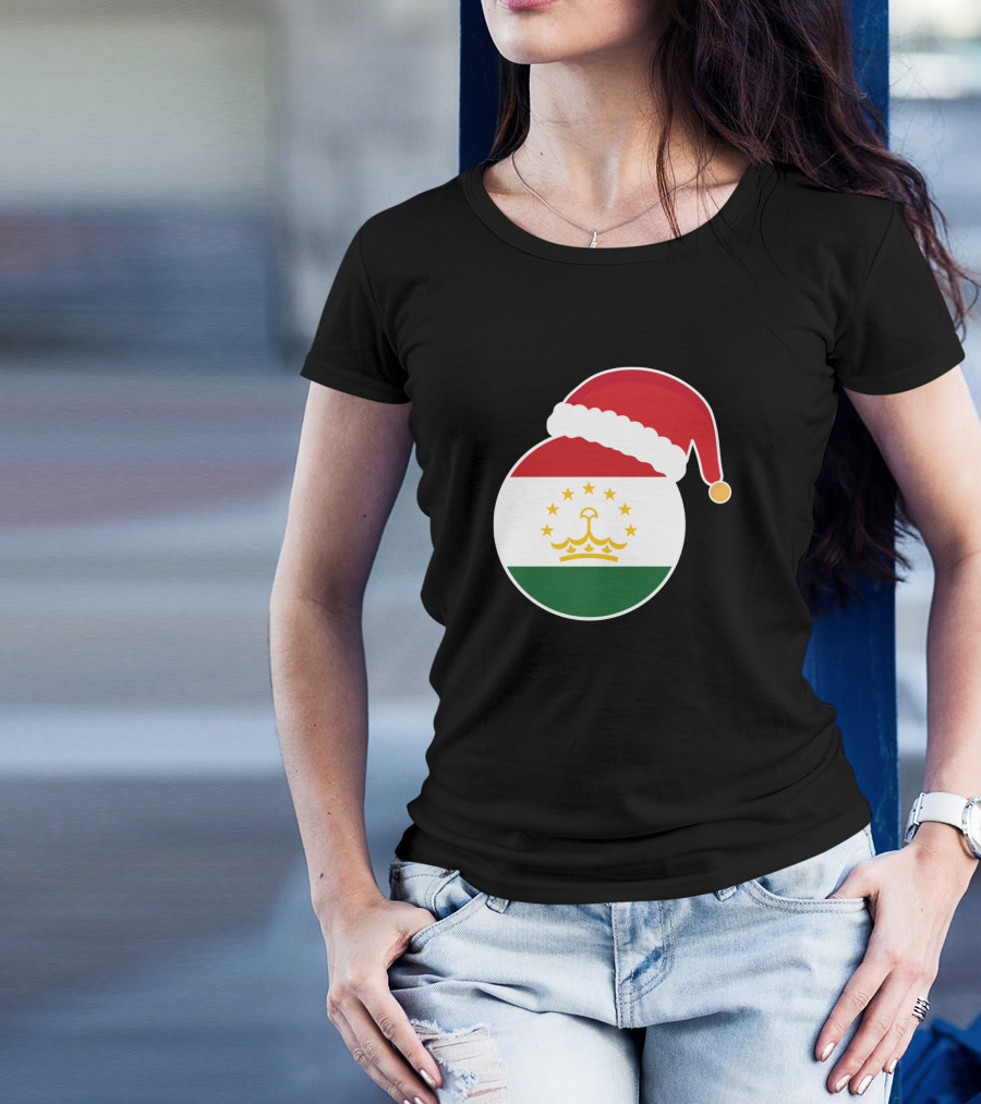 Tajikistan Flag Christmas Santa Hat Circle Holiday T-Shirt
