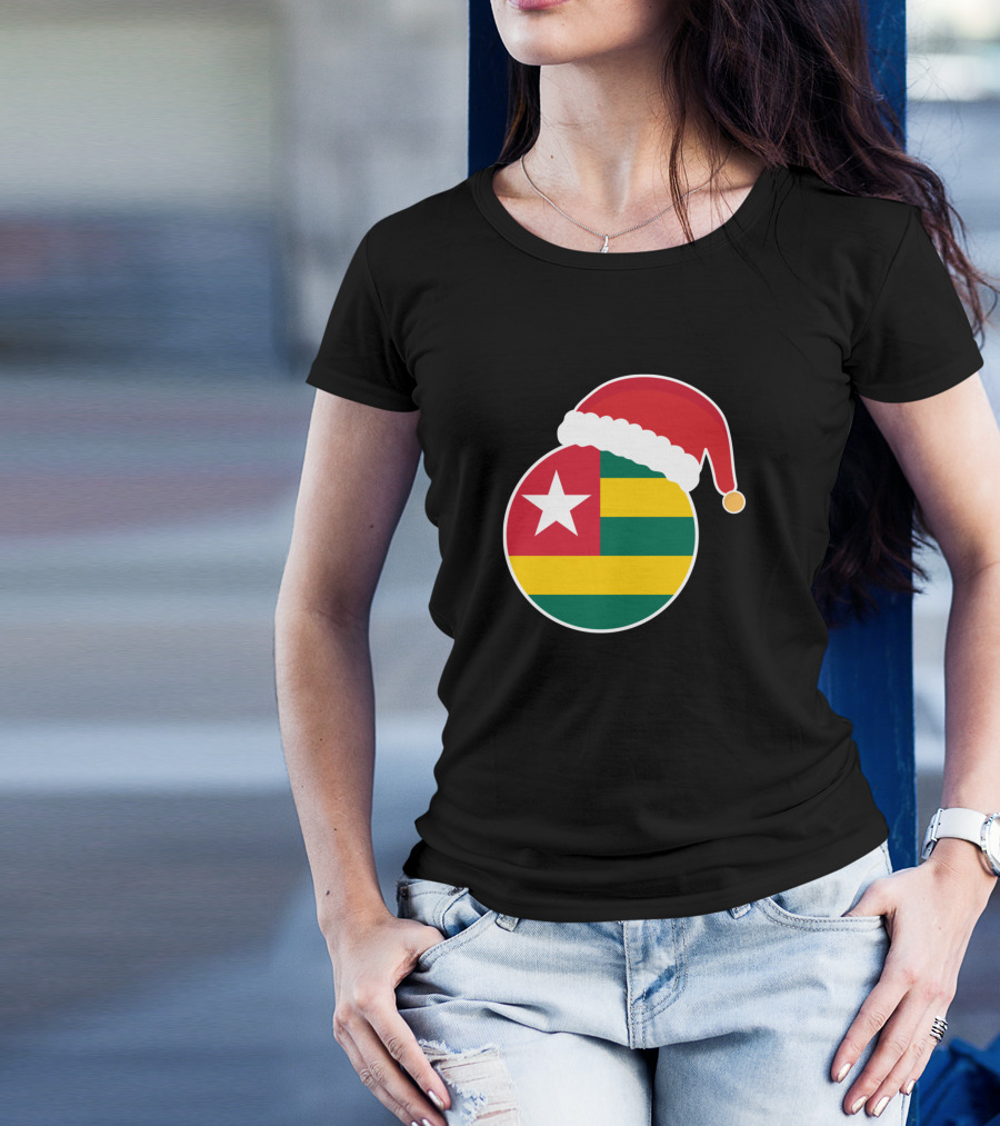 Christmas Santa Hat On Togo Flag T-Shirt