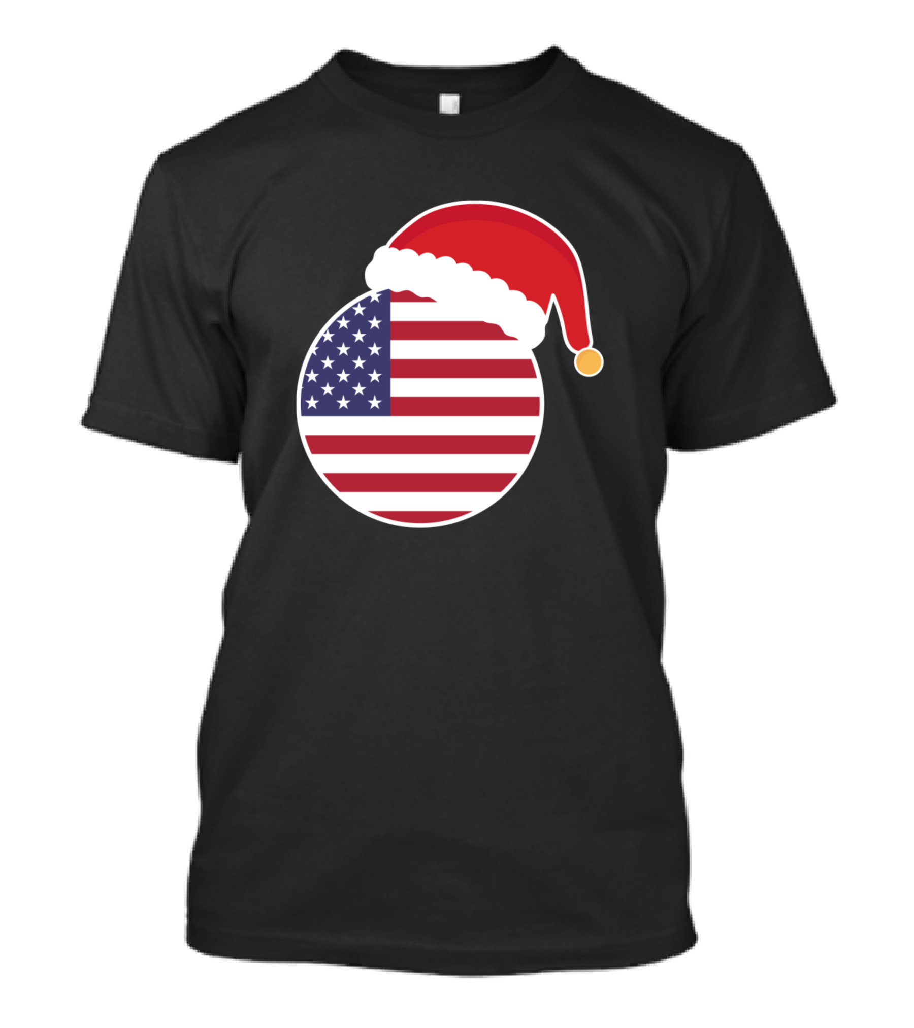 Santa Claus Hat On United States America Flag Christmas T-Shirt