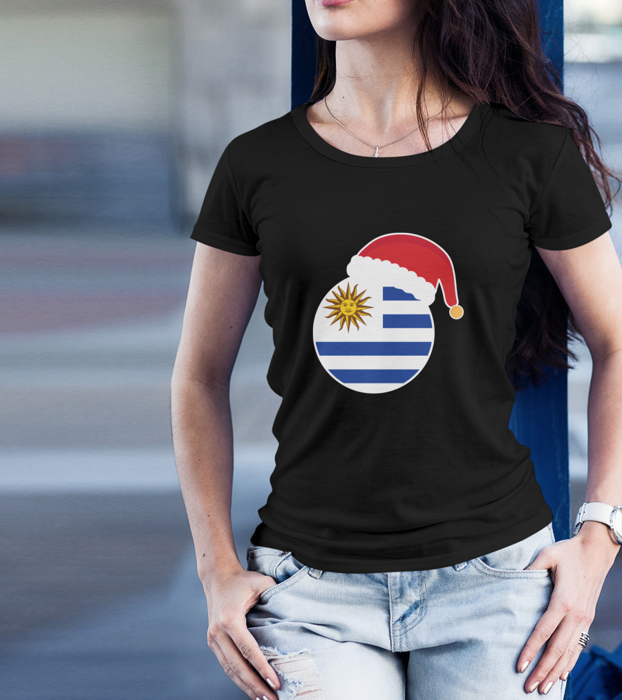 Christmas Santa Claus Uruguay Flag Circle T-Shirt