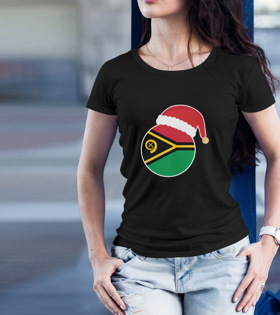Christmas Vanuatu Flag Santa Hat T-Shirt