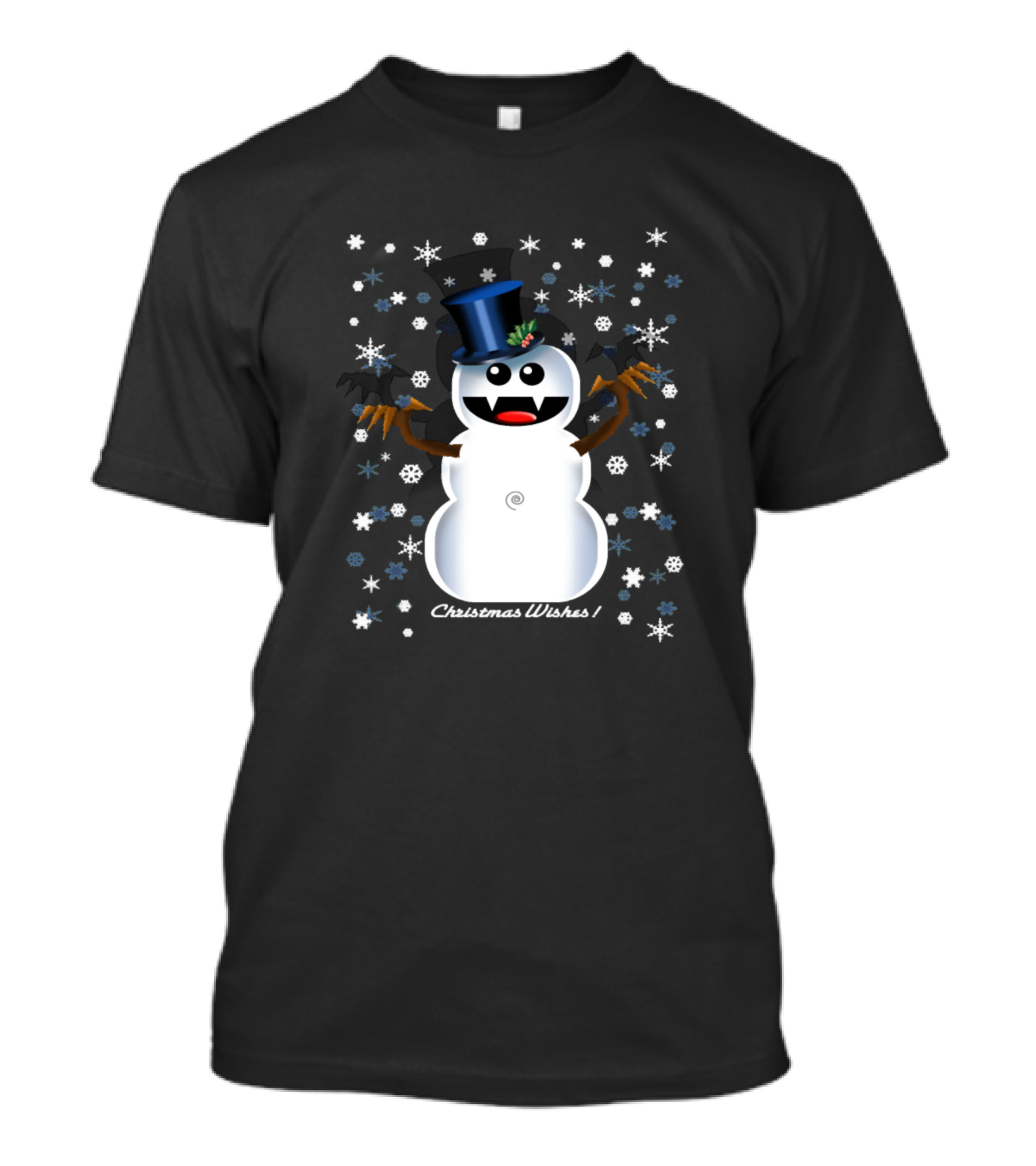 Christmas Wishes Snowman With Top Hat Surrounded By Snowflakes T-Shirt