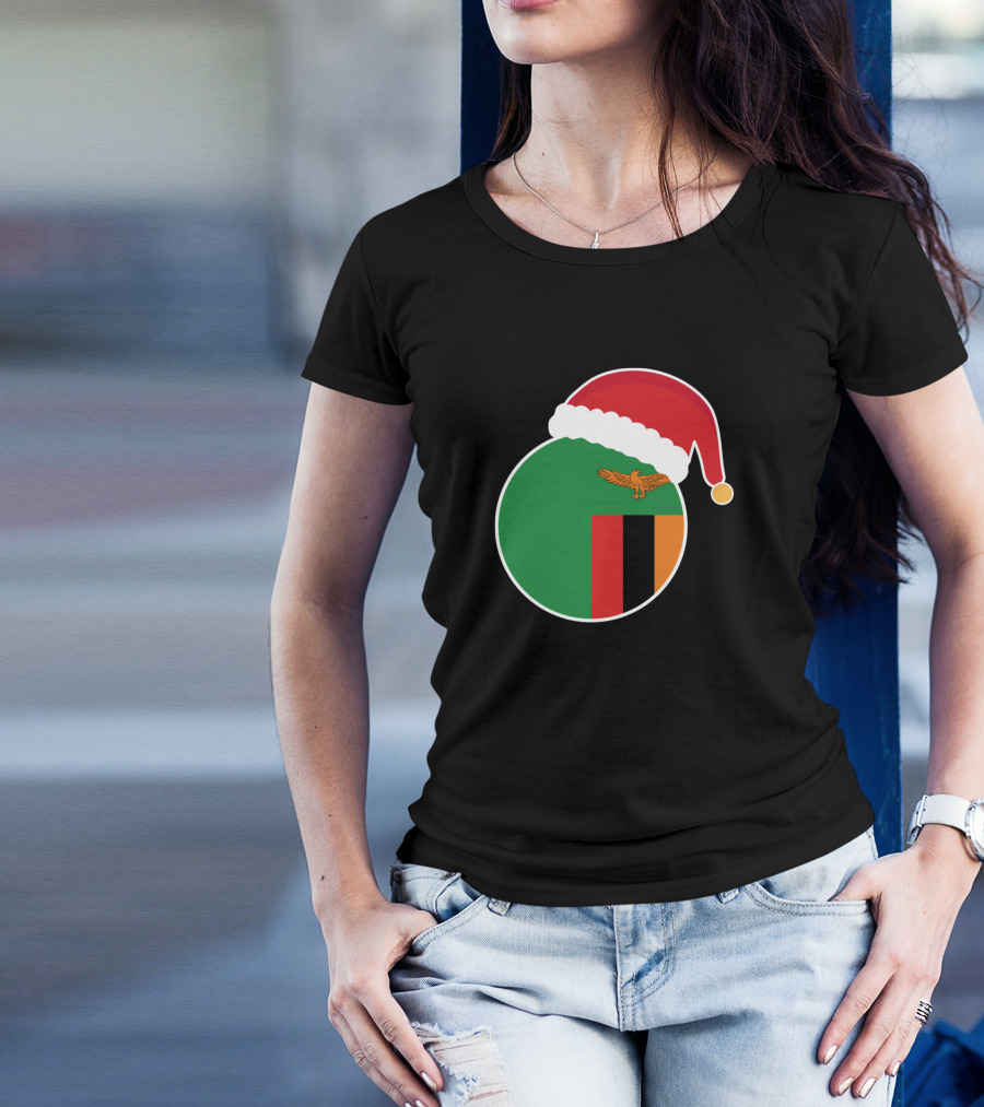 Christmas Zambia Flag Santa Claus Hat T-Shirt