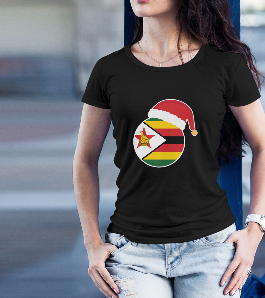 Christmas Zimbabwe Flag Santa Hat T-Shirt