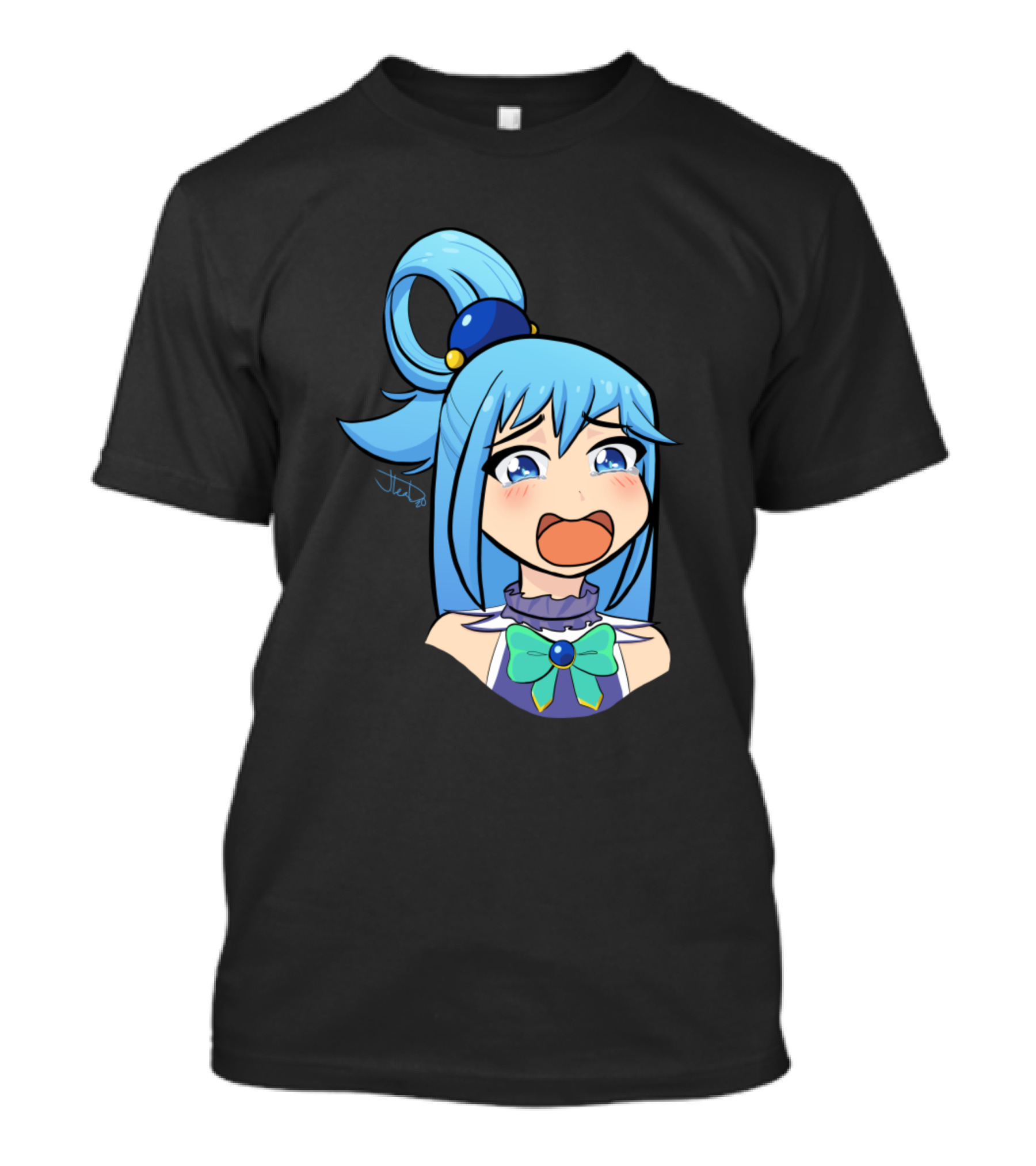 Crybaby Aqua Anime Character With Blue Hair And Blushing Face T-Shirt