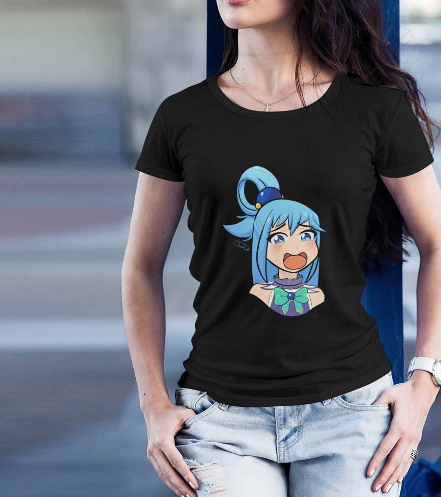 Crybaby Aqua Anime Character With Blue Hair And Blushing Face T-Shirt