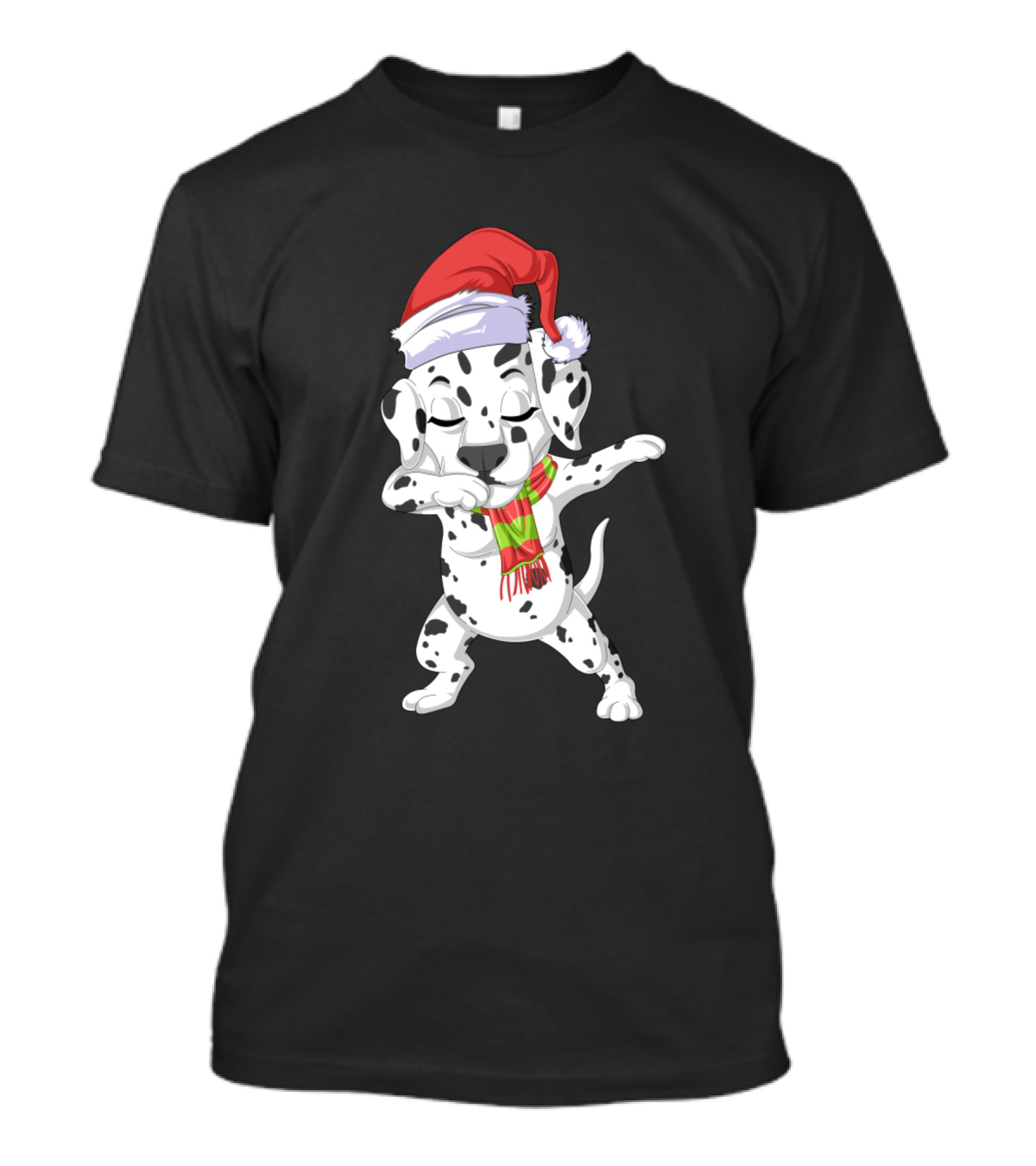 Dalmatian Dabbing With Santa Hat And Christmas Scarf T-Shirt