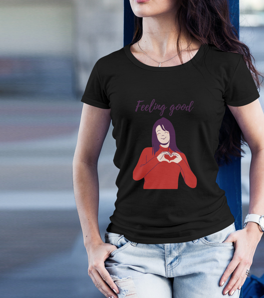 Feeling Good Happy Girl With Heart Hands T-Shirt