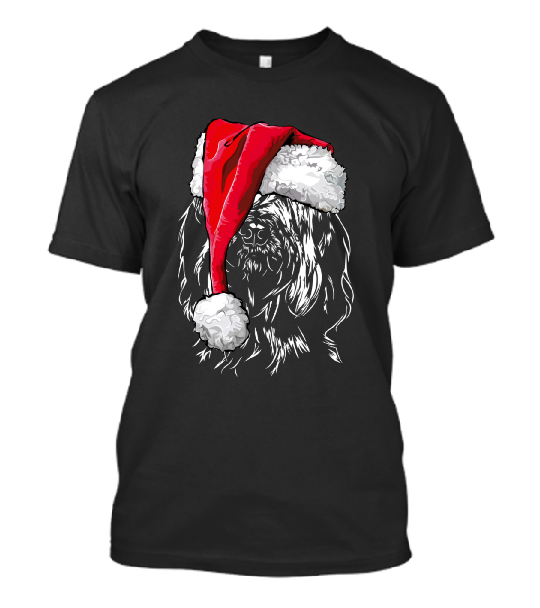 Santa Hat On Briard Dog Christmas Humor T-Shirt