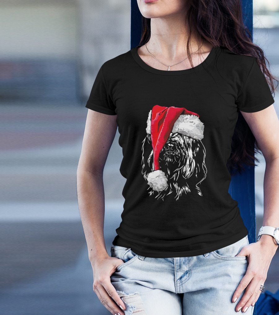 Santa Hat On Briard Dog Christmas Humor T-Shirt