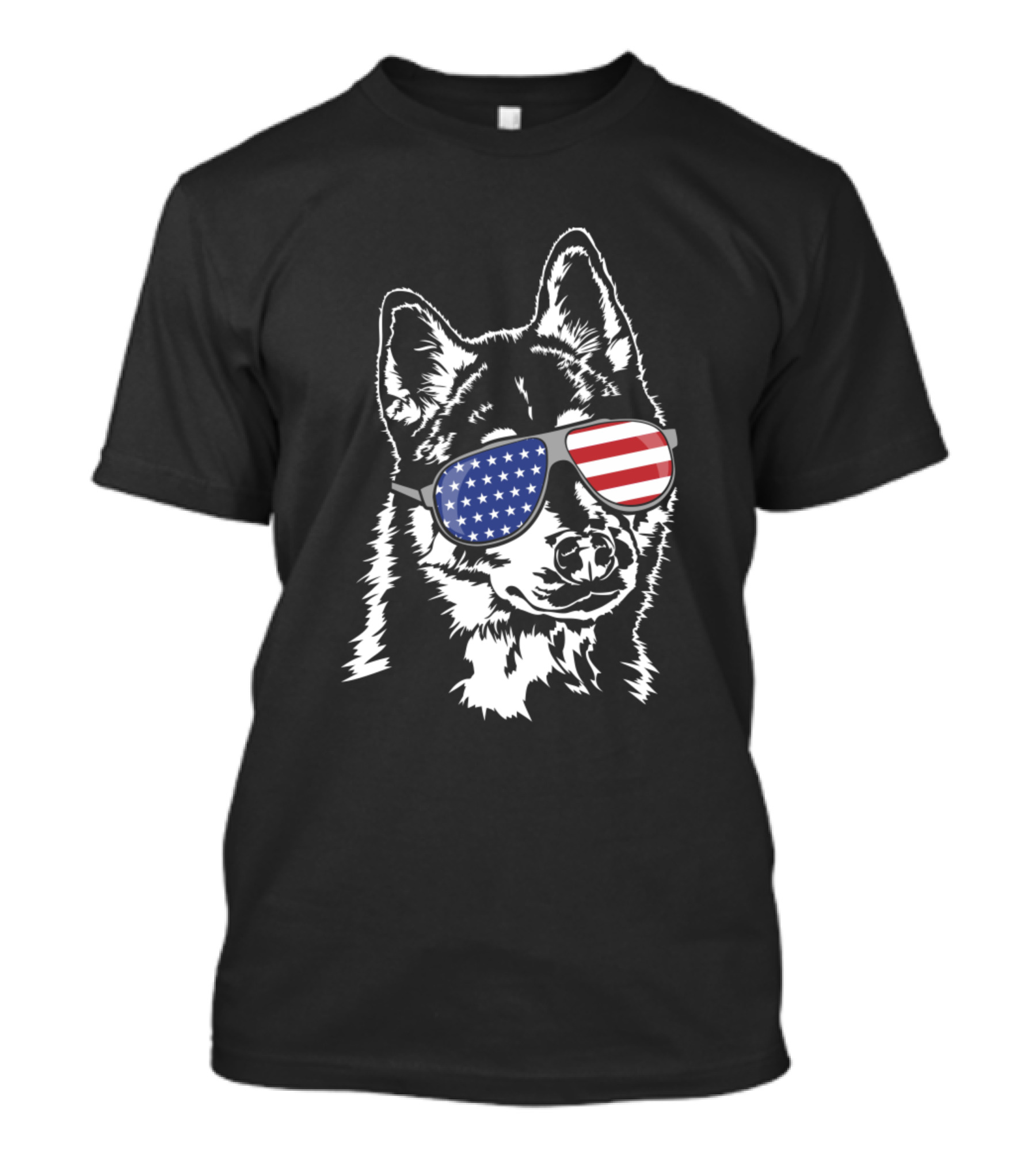 Patriotic Siberian Husky With American Flag Sunglasses T-Shirt