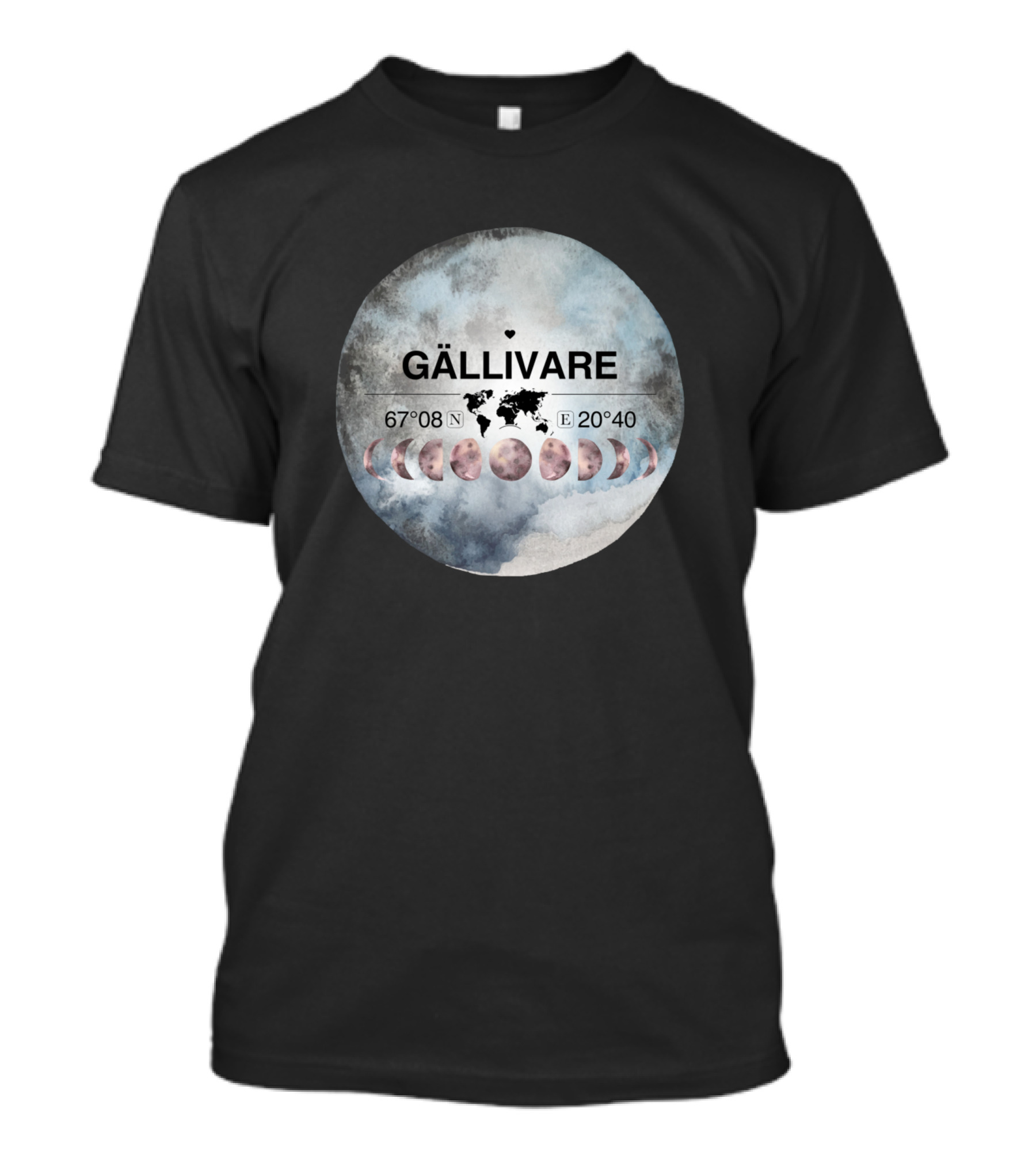 Gällivare Sweden Coordinates Moon Phases Watercolor T-Shirt