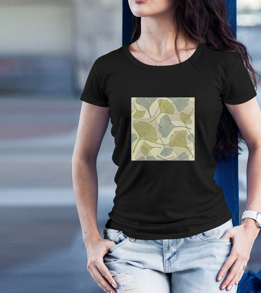 Ginkgo Leaves Pattern Botanical T-Shirt