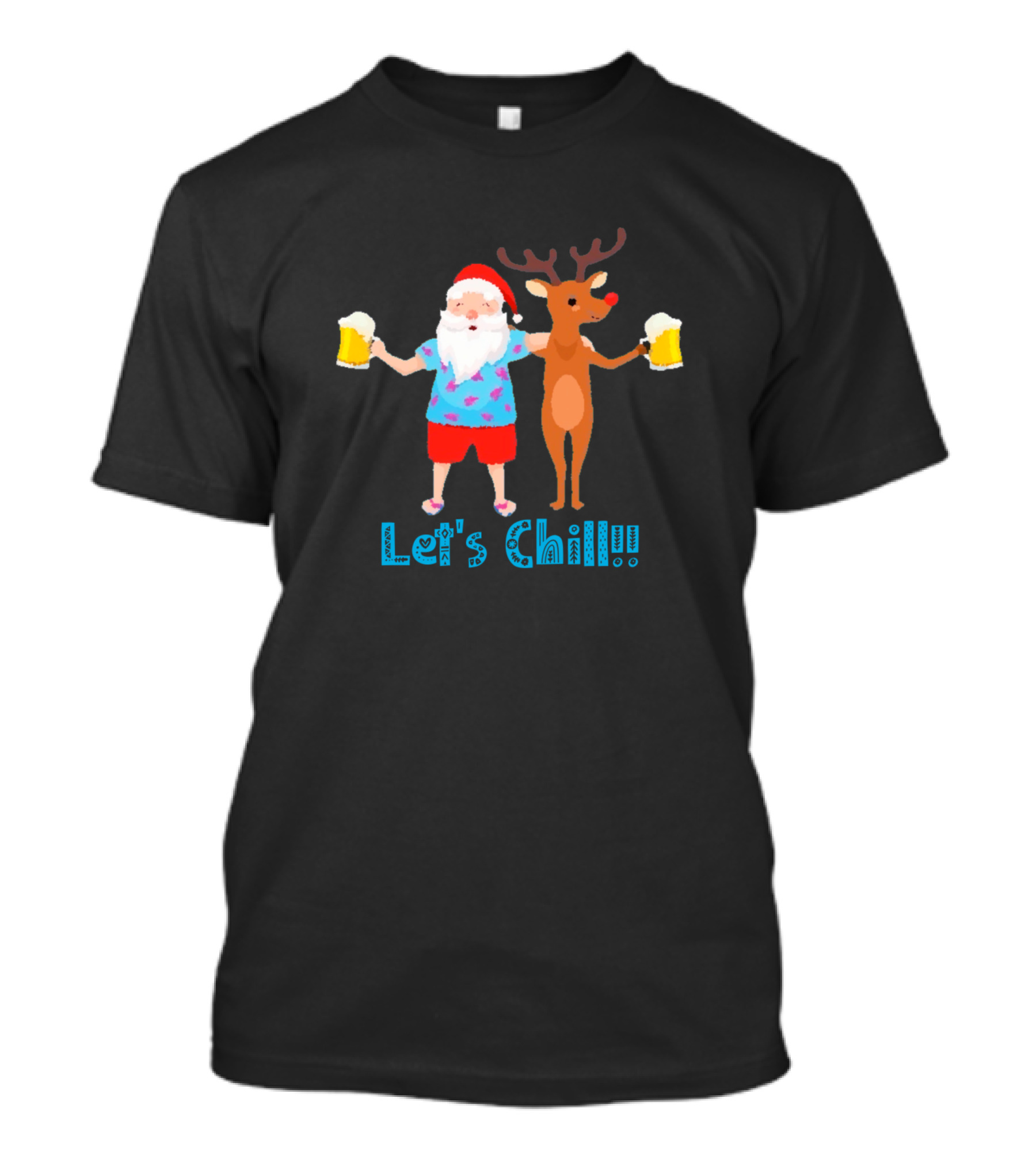 Let's Chill With Santa And Reindeer Holding Beer T-Shirt