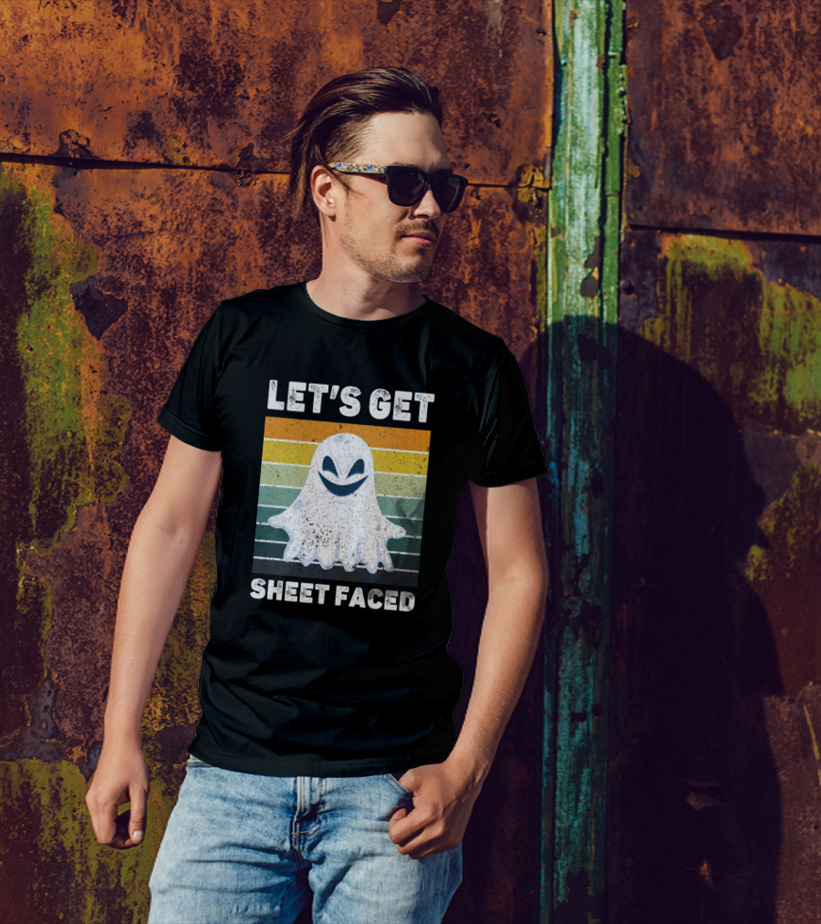 LET'S GET SHEET FACED Ghost Retro Stripes T-Shirt
