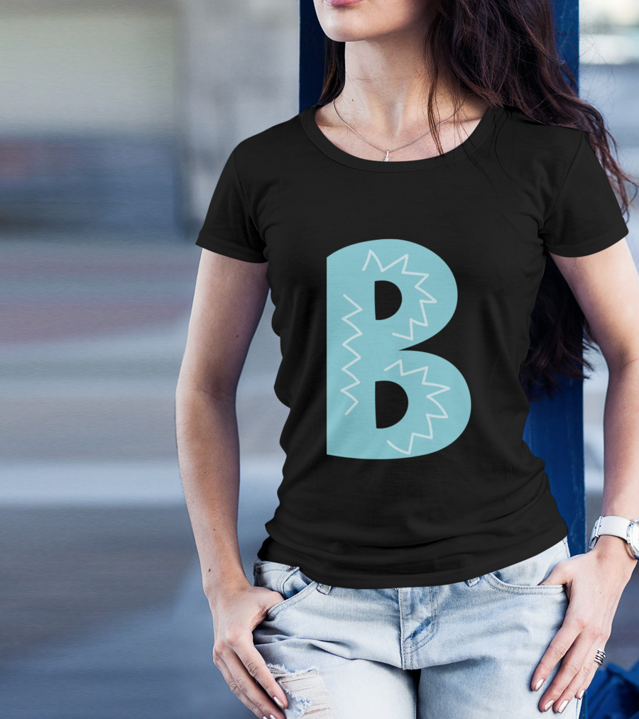 Letter B Forest Alphabet Blue Zigzag T-Shirt