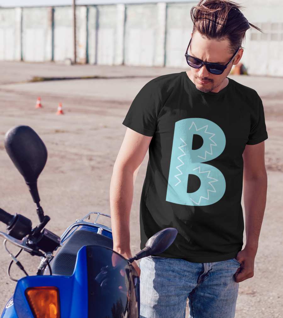 Letter B Forest Alphabet Blue Zigzag T-Shirt