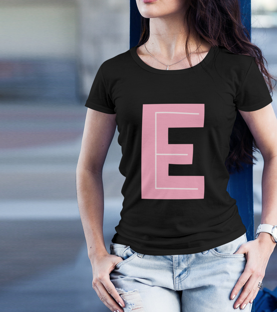 E Letter Pink Block Design Forest Alphabet T-Shirt