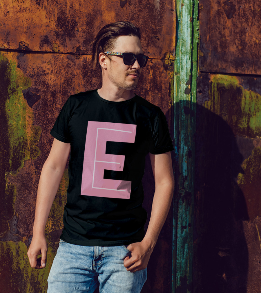 E Letter Pink Block Design Forest Alphabet T-Shirt