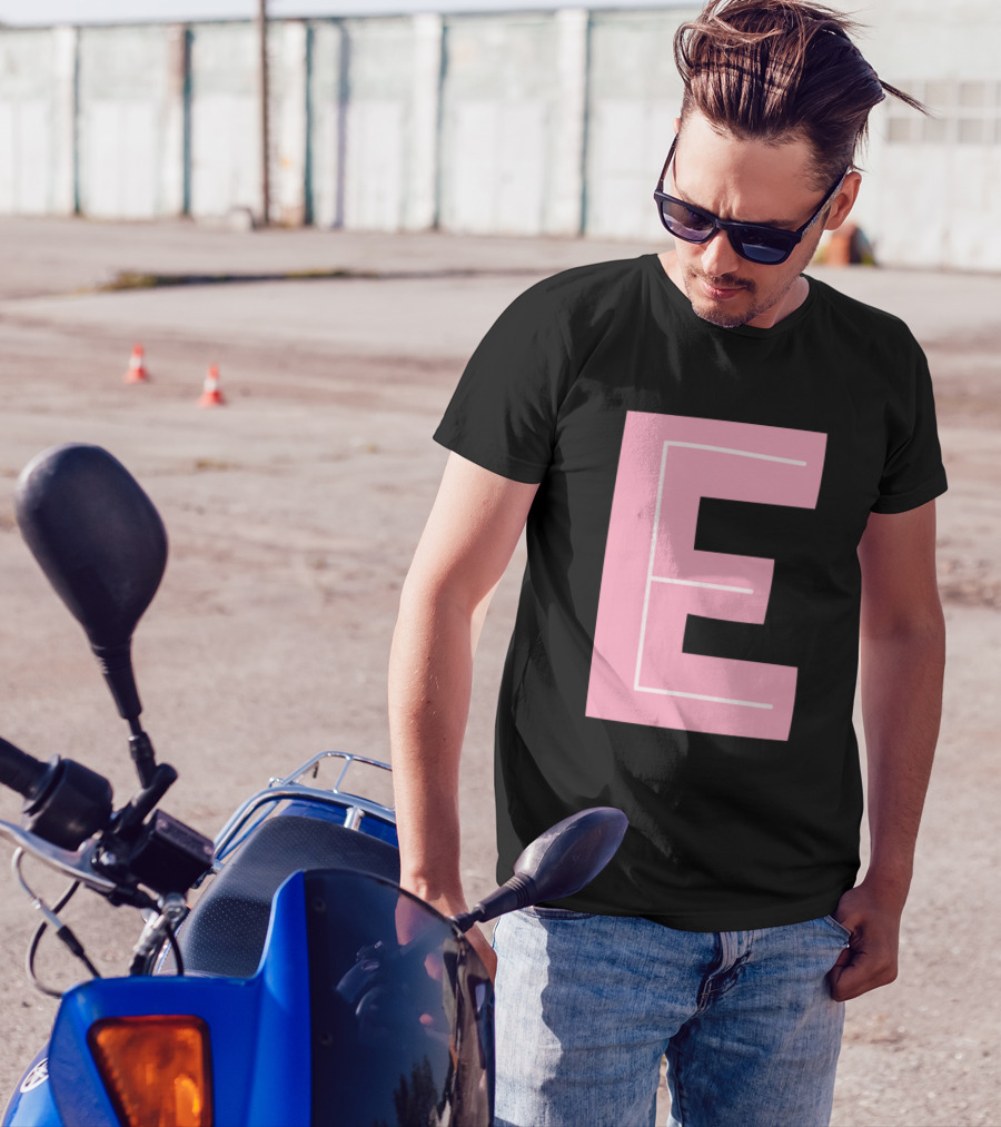E Letter Pink Block Design Forest Alphabet T-Shirt