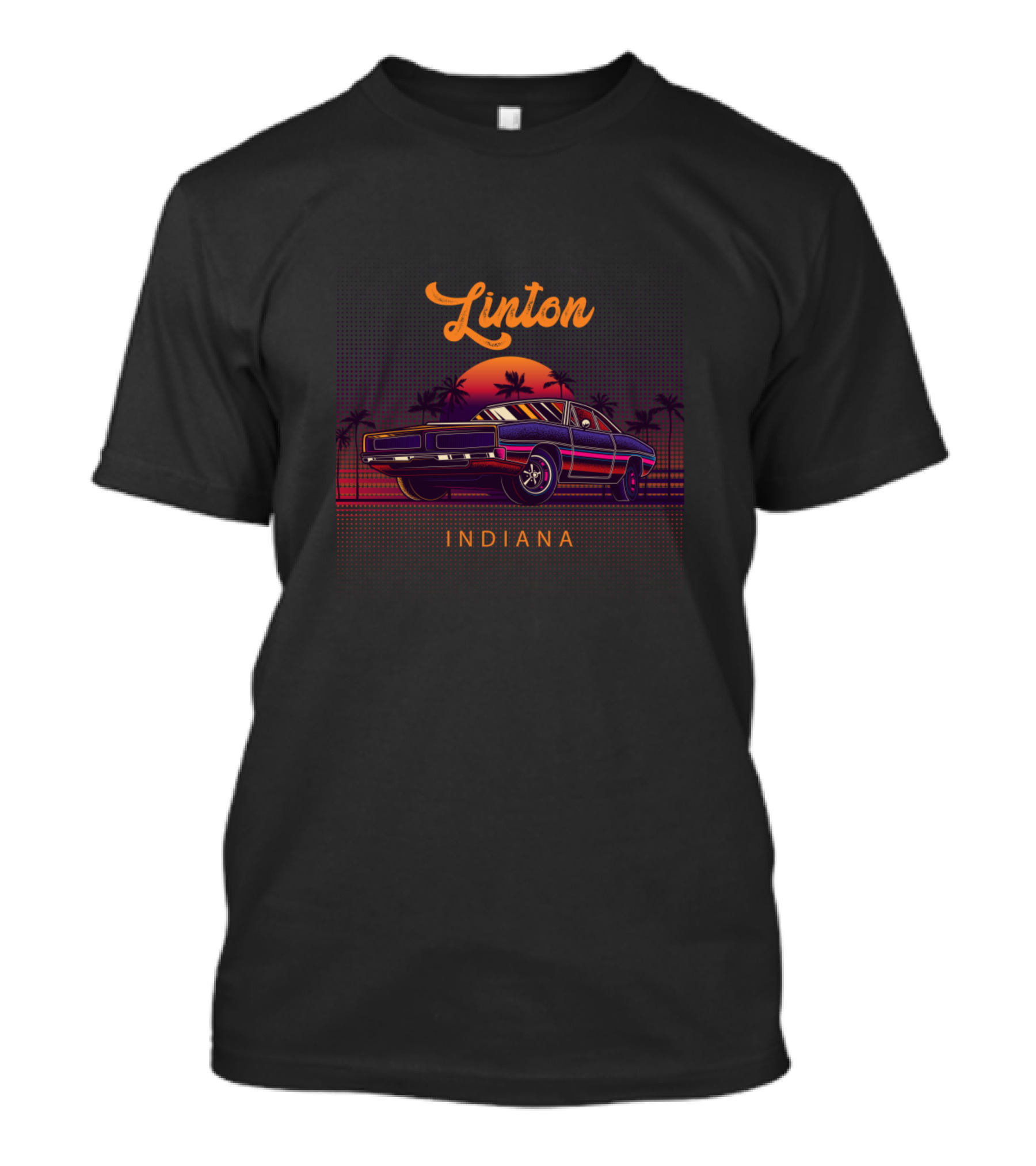 Linton Indiana Vintage Muscle Cars Sunset Scene T-Shirt